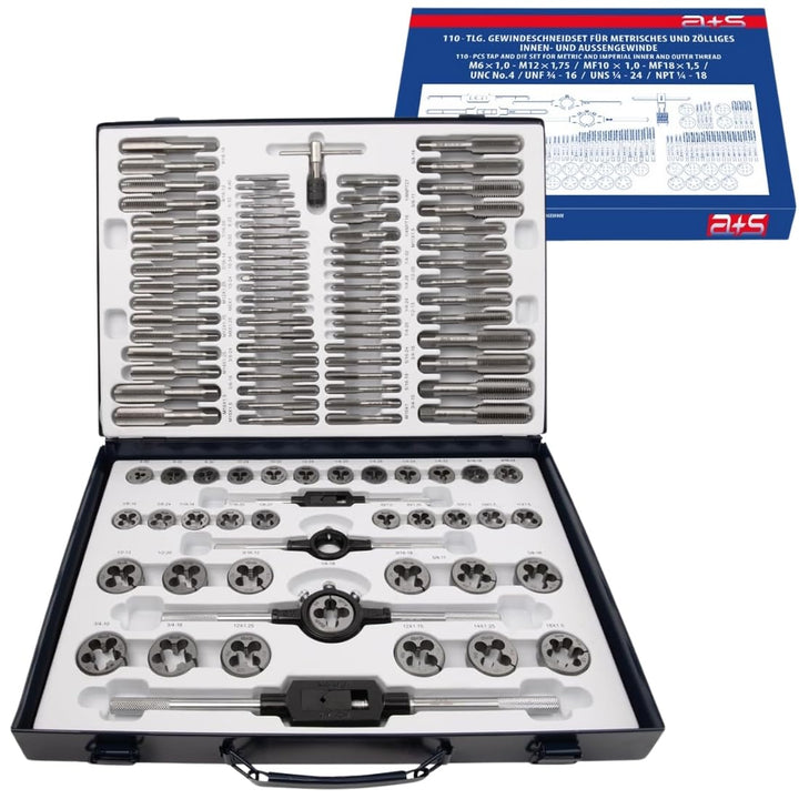 a+s Albrecht und Schulte 110 tlg. Gewindeschneider Set | M6 - M12 | MF10x1 - MF18x1,5 | NPT 1/4 + NP