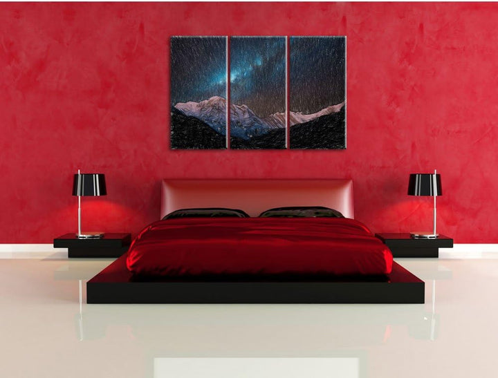 Pixxprint Annapurna bei Nacht / 3-Teilig/Gesamtmass 120cm Leinwandbild bespannt auf Holzrahmen/Wandb