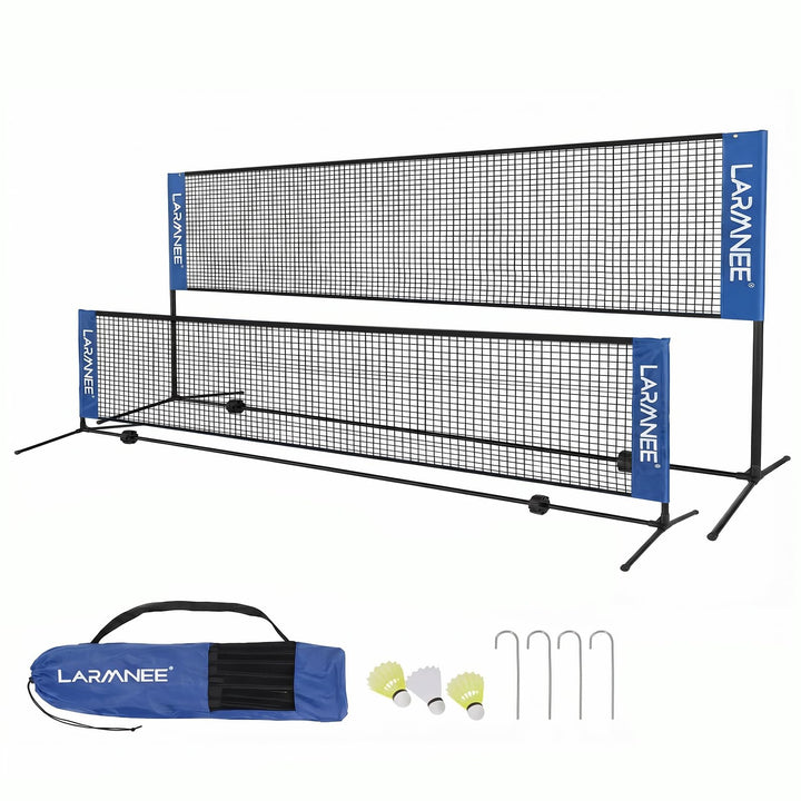 LARMNEE Badminton Netz, Tennisnetz, 300cm|400cm|500cm Federballnetz höhenverstellbar, Set bestehend