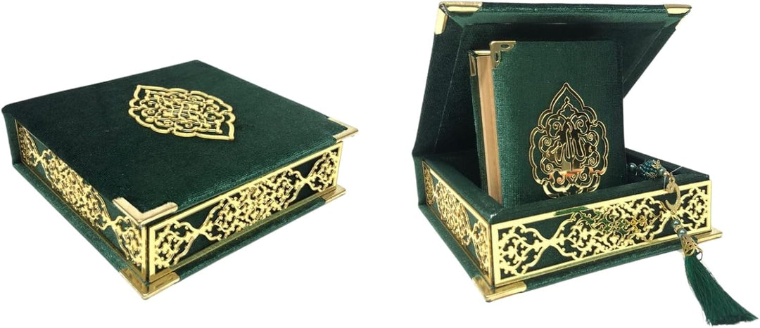 Prien Samt Koran Islam Tesbih Set, Islamische Geschenke für Eid Ramadan, Elegant Portabel Box, Musli