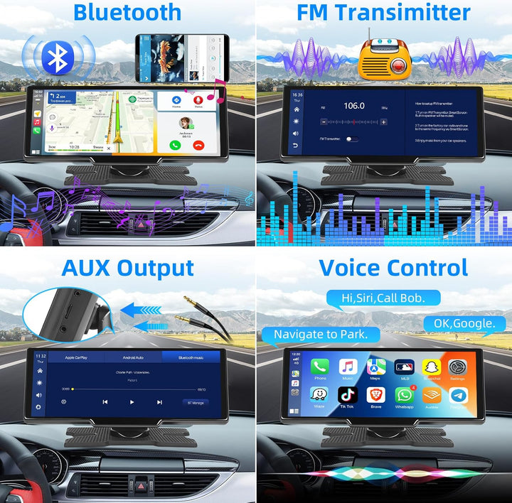 Podofo 10.26 Zoll IPS Tragbares Autoradio mit Kabelloses A-pple Carplay Android Auto Recorder Bildsc