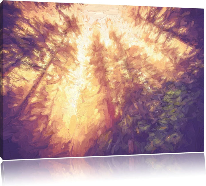 Pixxprint Blick in die Baumwipfel Pinsel Effekt, Format: 100x70 auf Leinwand, 100x70