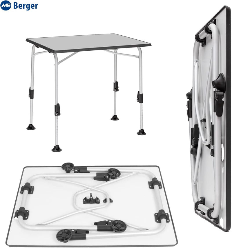 BERGER Ivalo 1 Campingtisch - Klapptisch Höhenverstellbar 80 x 60 cm Alu Campingtisch Klappbar Campi