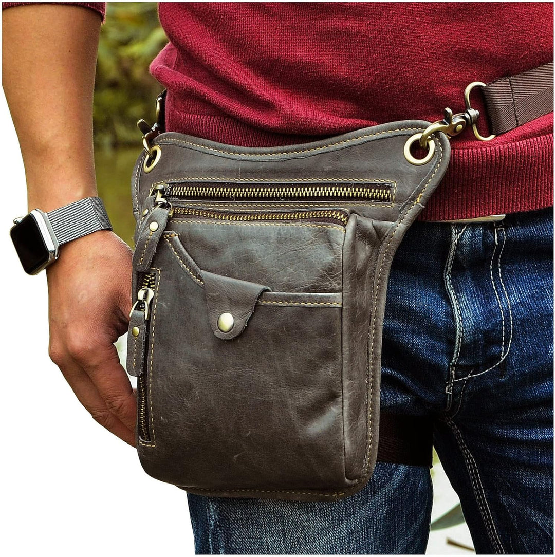 Le'aokuu Herren Echtes Leder Tasche Beinbeutel Beintasche Aussenbeintasche Beinbeuteltasche Reisen H