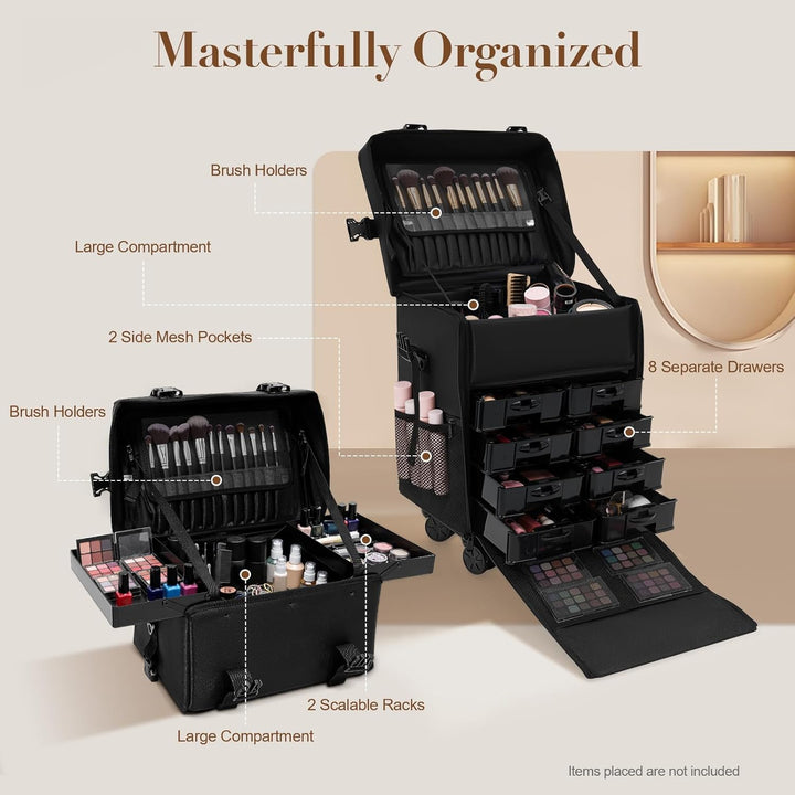 Kosmetikkoffer Trolley, 2 in 1 Gross Make Up Koffer Kosmetik Trolley Friseurkoffer Schminkkoffer mit