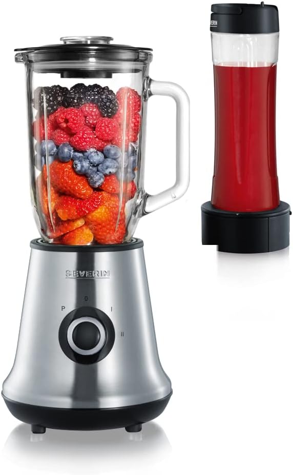 SEVERIN Multimixer, 2-in-1 Stand Mixer und Smoothie Maker mit 1 l Glas-Mixbehälter und Trinkbecher,