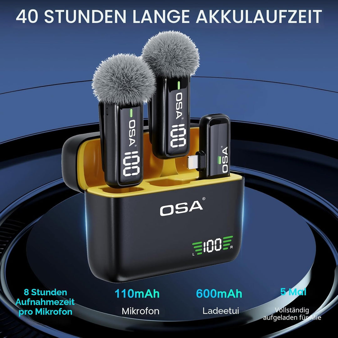 OSA Lavalier Mikrofon Kabellos, Wireless Mini Microphone Professionelles Dual Wireless Mikrofon Plug