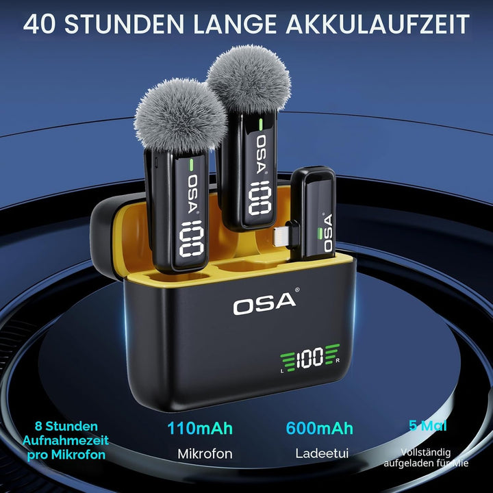 OSA Lavalier Mikrofon Kabellos, Wireless Mini Microphone Professionelles Dual Wireless Mikrofon Plug