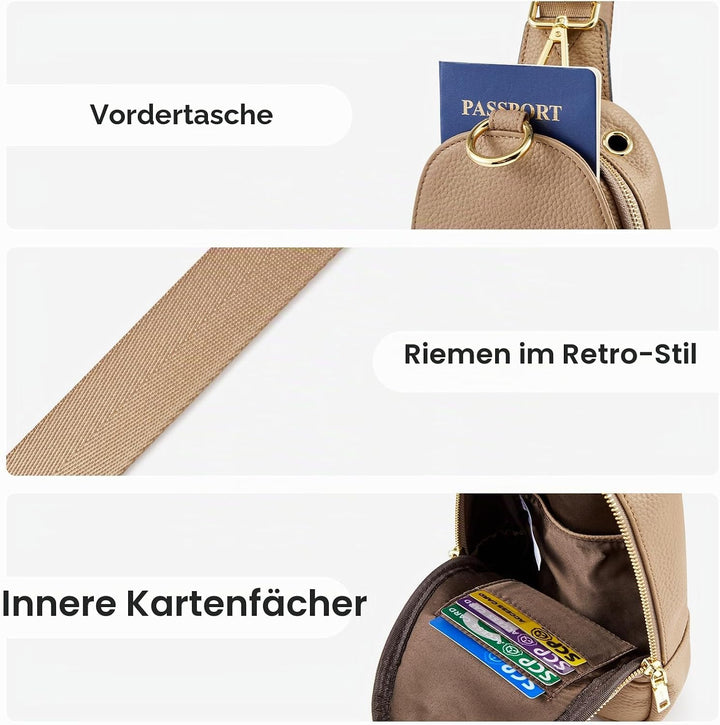 Kattee Damen Brust-Umhängetasche Echtes Leder Sling-Rucksack Kleine Umhängetasche mit RFID-Blockieru