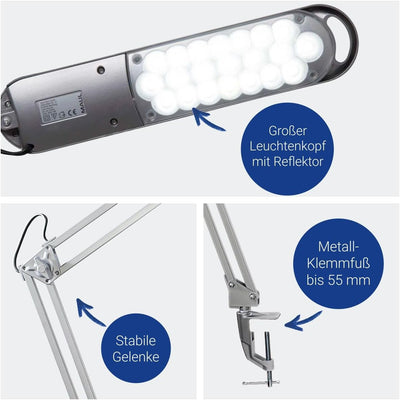 Maul LED Tischleuchte MAULatlantic, LED Klemmlampe, 6500 K, Arm Metall, Tischlampe für Schreibtisch,