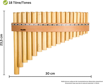 Plaschke Panflöte, Holzriemen Design, handgemacht mit Lehrbuch, 18 Rohre G-Dur 18 Tones G/Sol, 18 To