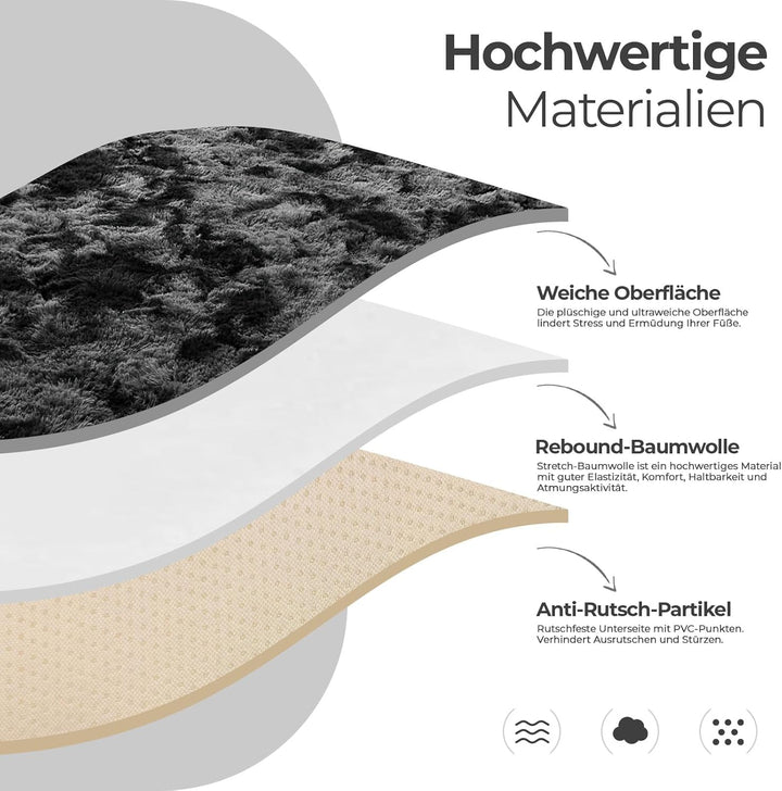 Bibykivn Teppich Wohnzimmer Hochflor Teppiche Waschbarer, 80x160cm Moderner Langflor Teppiche Anti-R
