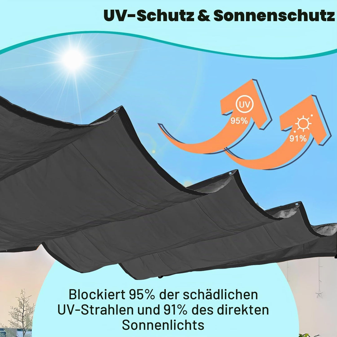 Ausziehbares Wellen-Sonnensegel, HDPE Sonnenschutz Pergola Ersatz Schattenabdeckung, verstellbar Sch