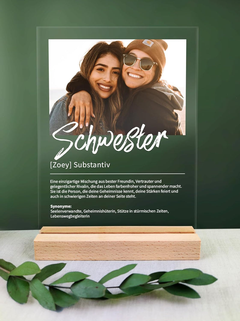 Schwester Geschenk personalisiert - Acryl Foto Geschenk: Definition wie im Duden - Geschenke für Sch