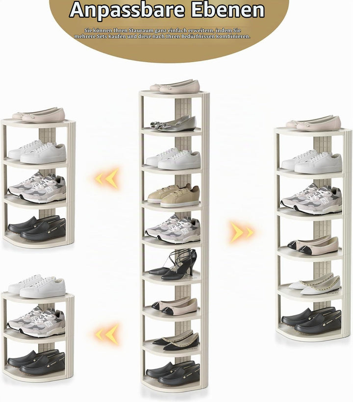 Schuhregal Schmal mit 7 Ebenen,Platzsparendes Kunststoff Schuhregal Schmal und Hoch,Verstellbarer Sc