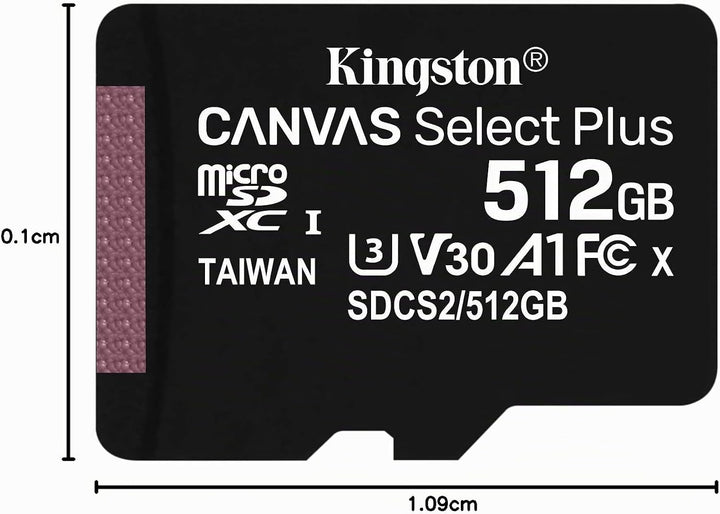 Kingston Canvas Select Plus microSD Speicherkarte, SDCS2/512GBSP Class 10 512GB Nur Karte, 512GB Nur