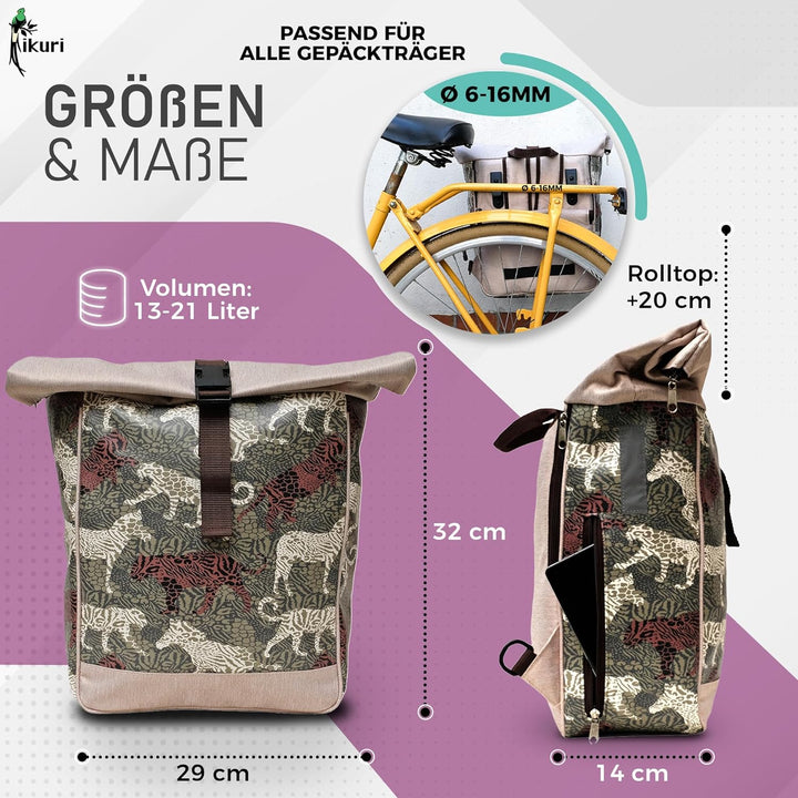 Ikuri Fahrradtasche/Rucksack Kombi Fahrradrucksack aus Plane für Gepäckträger Packtasche Wasserdicht