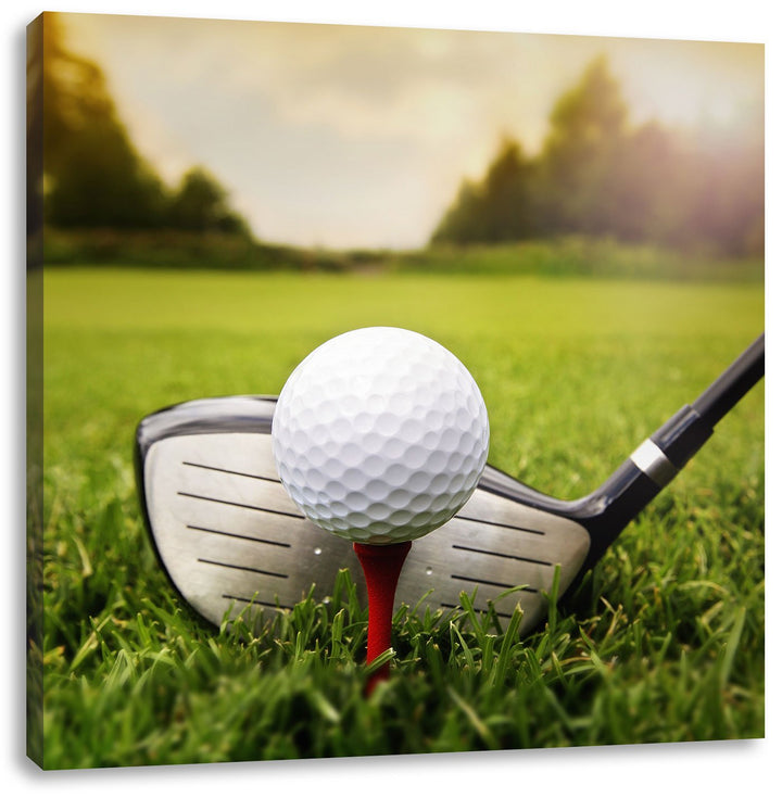Pixxprint Golf Abschlag, Format: 70x70 auf Leinwand, XXL riesige Bilder fertig gerahmt mit Keilrahme