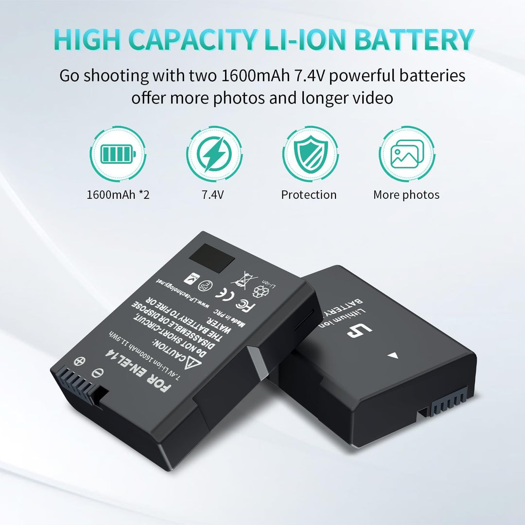 LP EN-EL14 Akku 2 Pack EN EL14a Ersatzakku kompatibel zu D3500, D5600, D3300, D5100, D5500, D3100, D
