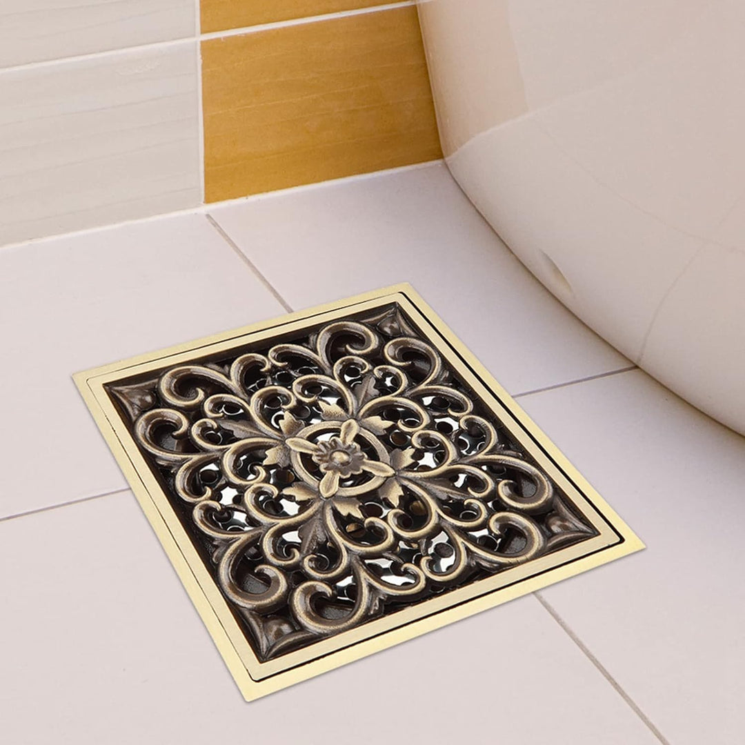 TOPINCN Bodenablauf,10cm Bad Dusche Bodenablauf Antiquität Messing Ablassen Siebdeckel Gitter Quadra