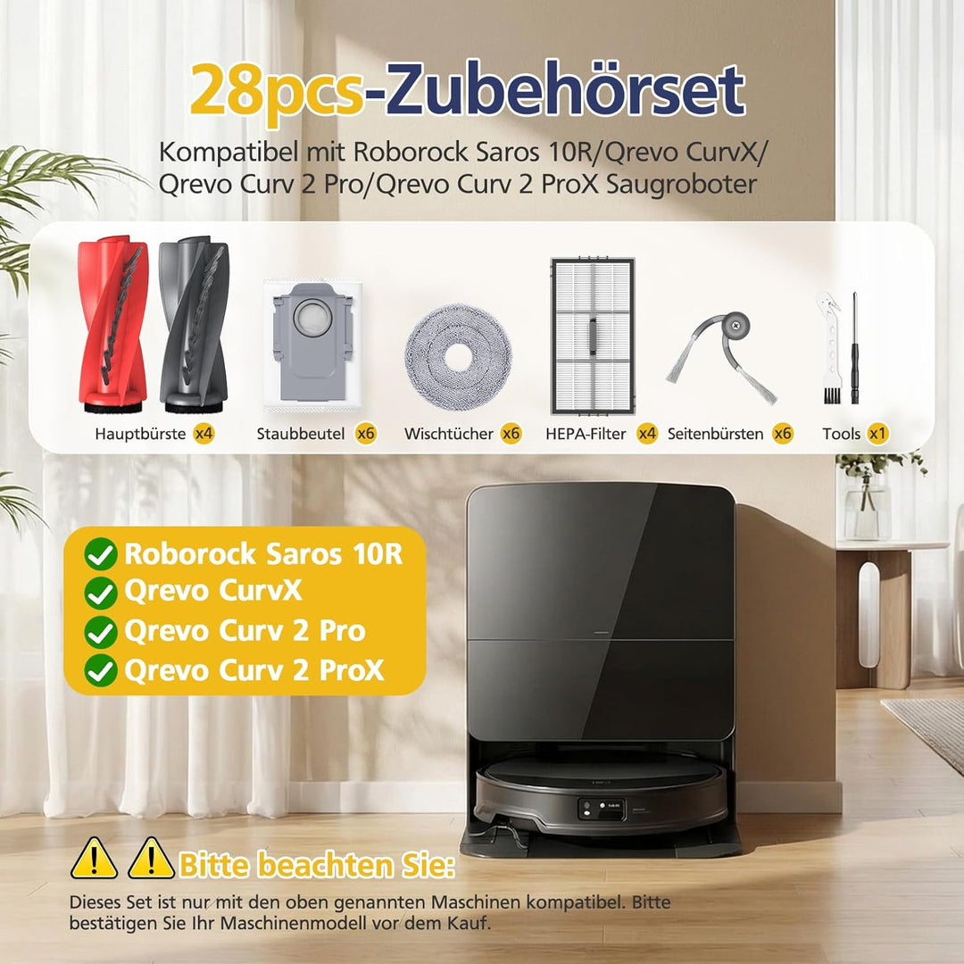 28 Stück Saros 10R Zubehör für Roborock Saros 10R/Qrevo CurvX/Qrevo Curv 2 Pro/Qrevo Curv 2 Prox Sau