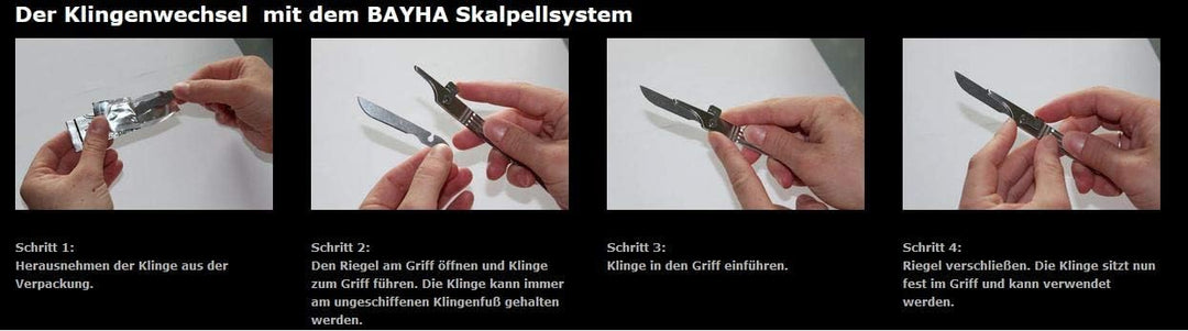 Bayha Bäcker Skalpell Baguette Messer, Teigmesser, Schneidemesser Wechselklingensystem Set Nr. 4 mit
