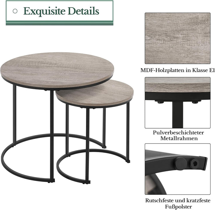 Yaheetech 2er Set Couchtisch Beistelltisch Runder Satztisch Metallgestell Kaffeetisch Wohnzimmertisc
