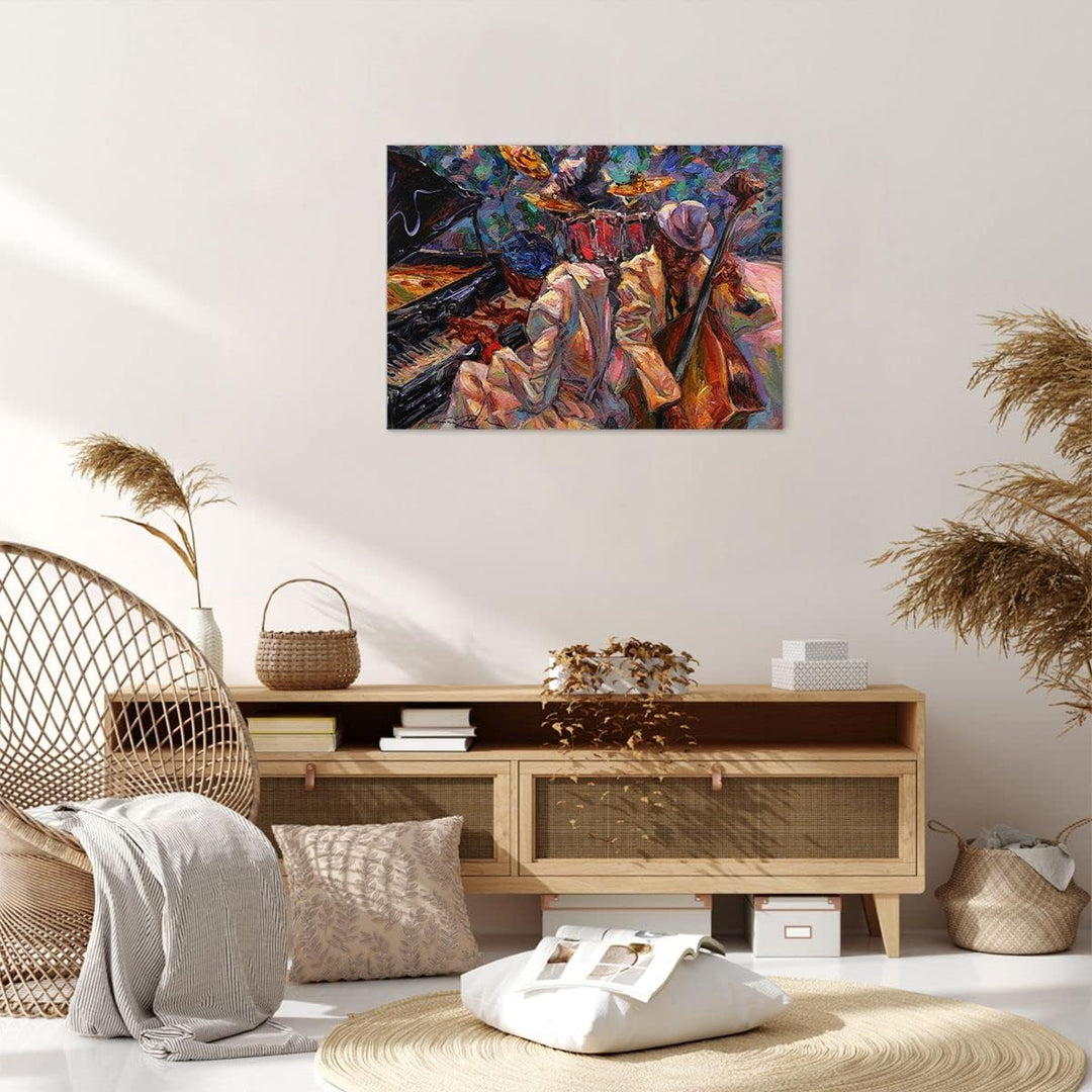 Bilder auf Leinwand Jazz Musik Band Leinwandbild mit Rahmen 70x50cm Wandbilder Dekoration Wohnzimmer
