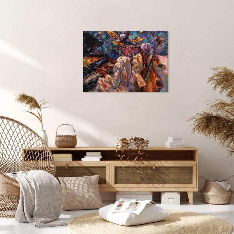 Bilder auf Leinwand Jazz Musik Band Leinwandbild mit Rahmen 70x50cm Wandbilder Dekoration Wohnzimmer