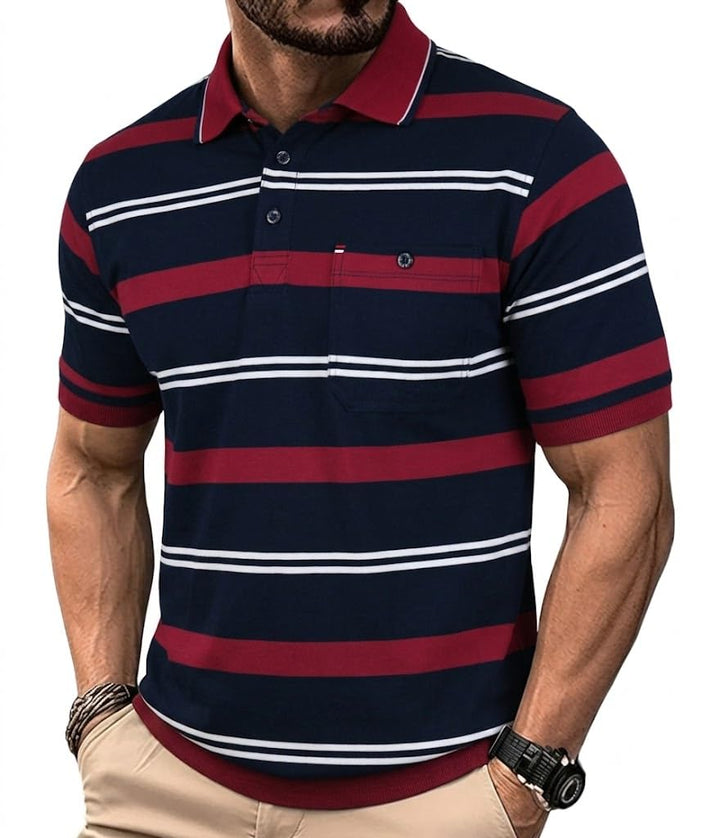 Soltice Poloshirts Herren Kurzarm, Gestreifte Polohemden mit Brusttasche, Blousonshirts aus Baumwoll