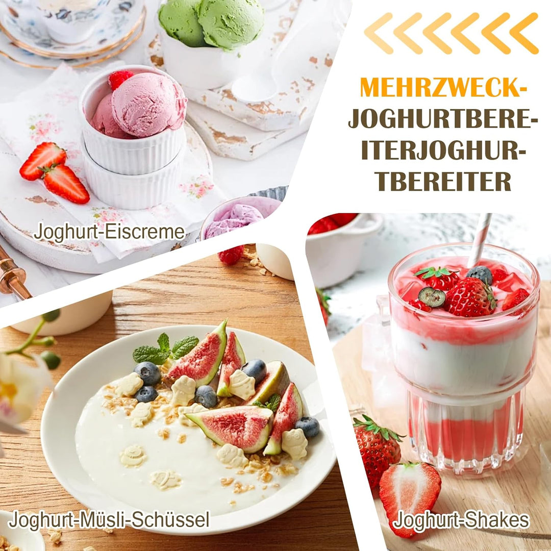 Joghurtbereiter, 2L Automatischer Digitaler Joghurtmaschine mit 2 Gläsern, Joghurtmacher mit Timer u