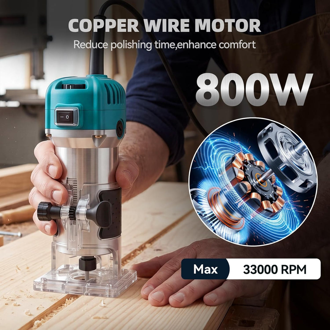 Elektrische Palm Router Tool 800W, Variable 6 Geschwindigkeiten Trim Router Max 33000R/MIN, Holz Rou