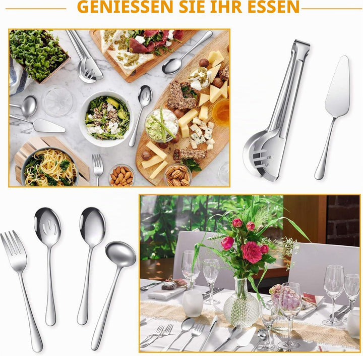 LATERN 10 Stück Servierutensilien Set, Edelstahl Besteck Set Inklusive Grossem Löffel Schlitzlöffel