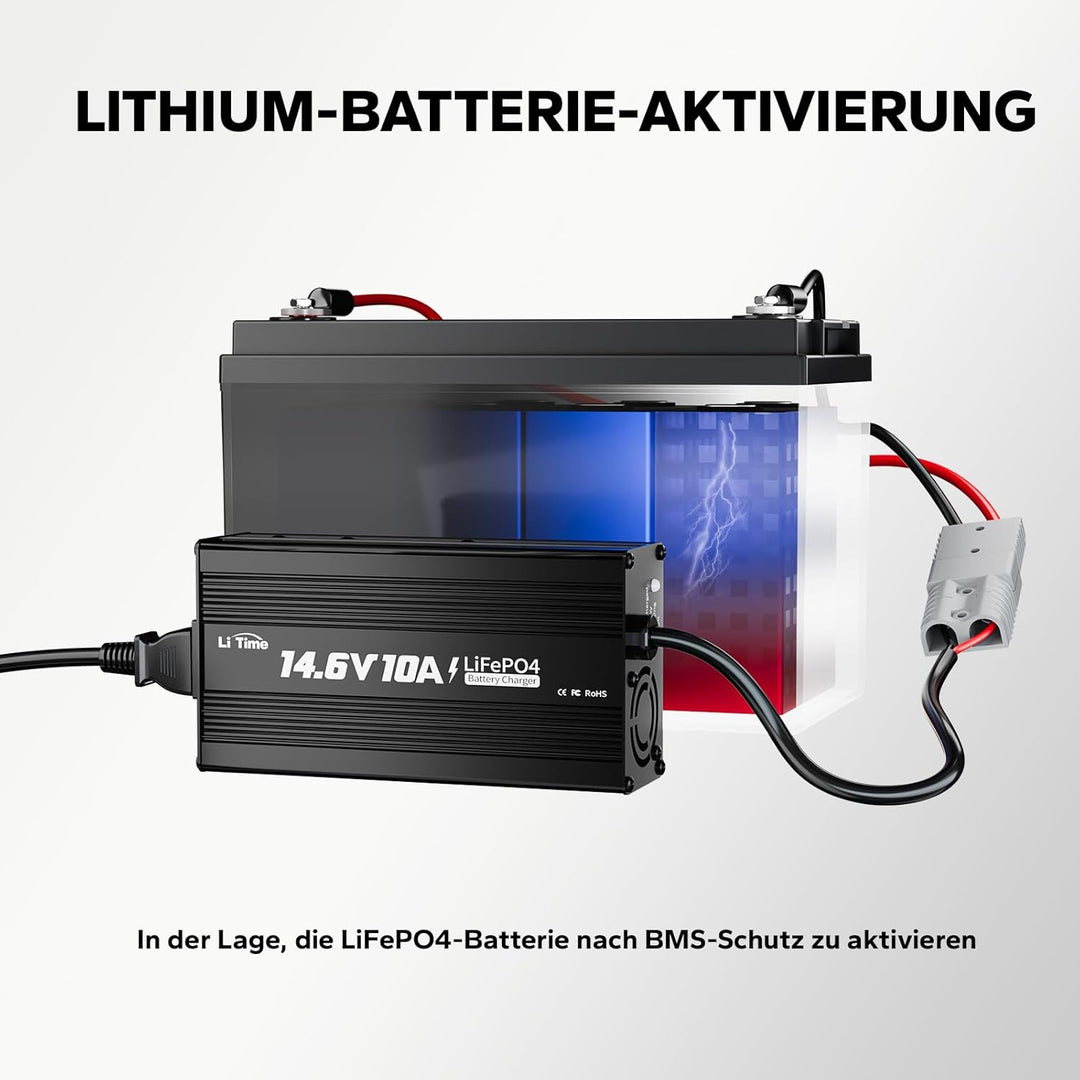 LiTime LiFePo4 12V 10A Batterieladegerät 14,6V AC-DC LiFePO4 Lithium-Batterie-Ladegerät mit Anderson
