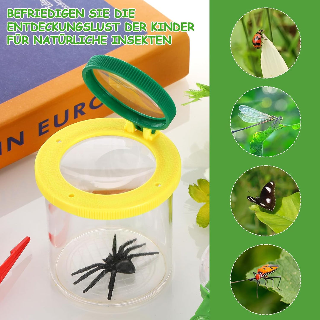 4 Stück Becherlupen für Kinder, Lupenglas Kinder Set, Lupenbecher mit 4 Stück Insektenfangwerkzeugen