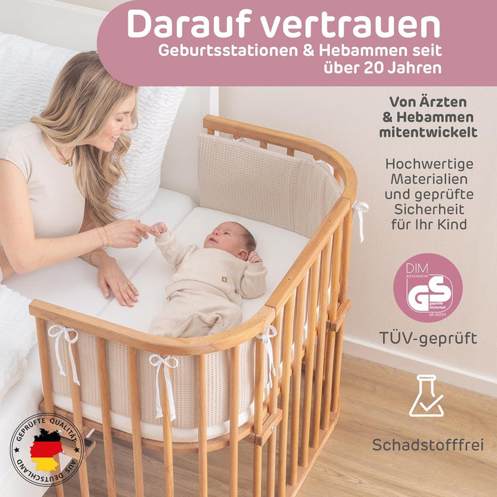 babybay Maxi extra grosses Beistellbett aus massivem Buchenholz/Kinderbett Höhe stufenlos verstellba