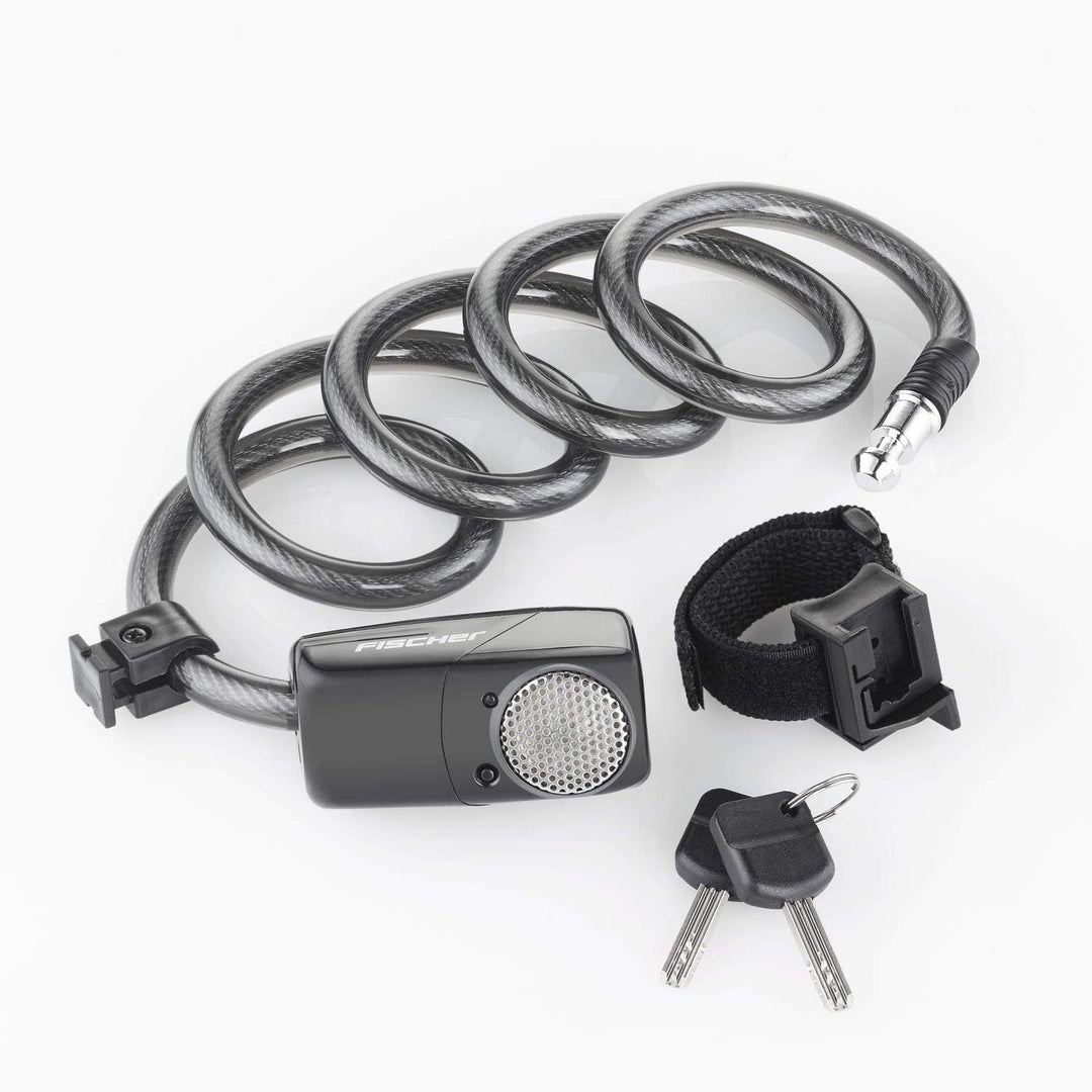FISCHER Rucksack mit Blinkfunktion | E-Scooter | LED Blinker | 16 Liter & 85908 Alarm-Spiralschloss