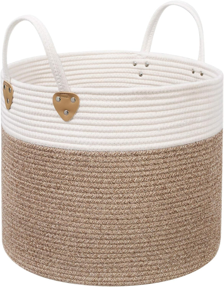 SONGMICS Baumwollseilkorb, Griffen, Wäschekorb aus Baumwolle, 50 L, für Spielzeug, Kleidung, Decken,