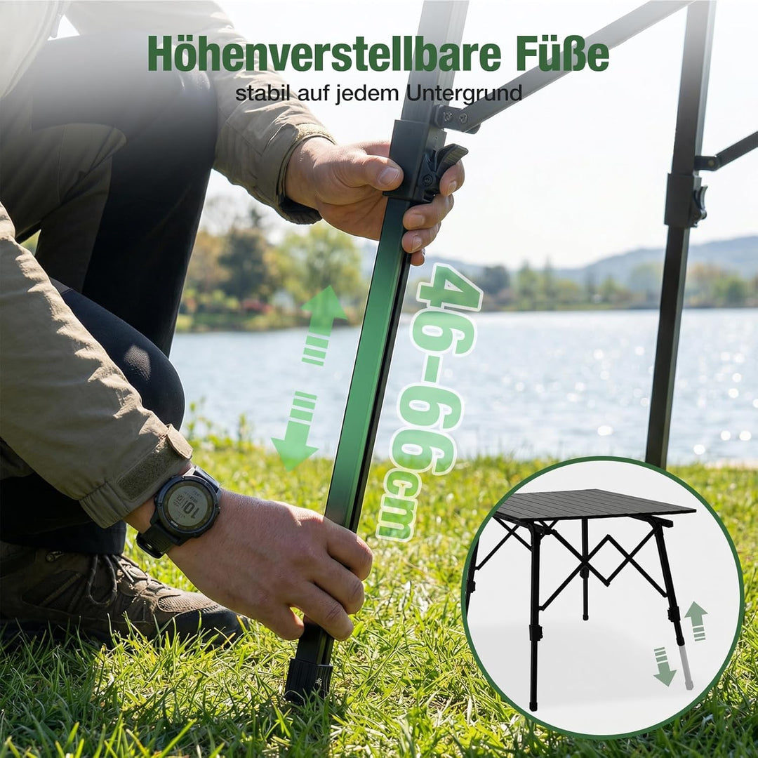 Sekey Campingtisch Faltbar Klapptisch mit Aluminiumrahmen Aufrollbare Tischplatte (72x69cm) Falttisc