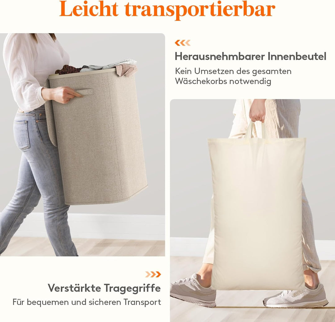 Lifewit Wäschekorb mit Deckel, 85L Wäschesammler mit Kunststoffrahmen, faltbarer grosser Wäschesorti