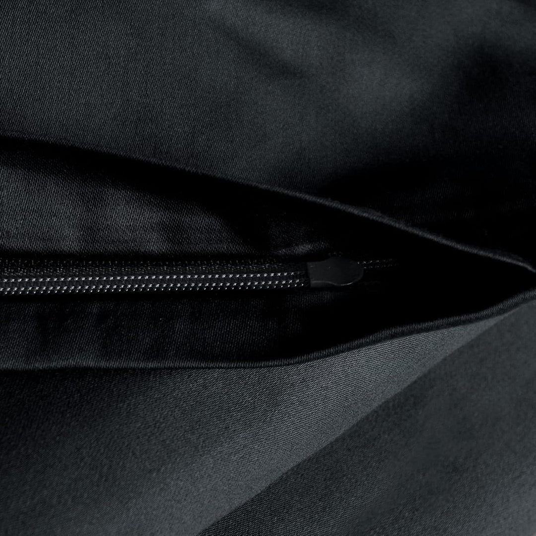 Beddress - Luxus-Satin-Bettwäsche, Uni Schwarz, 200x200 + 2x80x80 cm, 100% gekämmte Baumwolle, OekoT