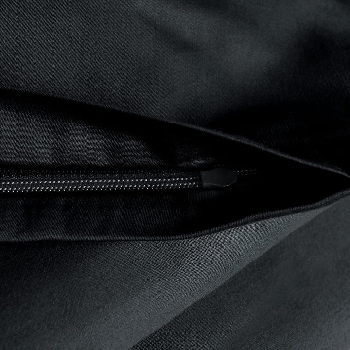 Beddress - Luxus-Satin-Bettwäsche, Uni Schwarz, 200x200 + 2x80x80 cm, 100% gekämmte Baumwolle, OekoT