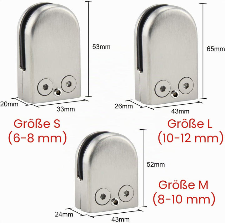 (Verbesserte Version) 12 x Edelstahl Stainless Steel 304 Klemmhalter Glasklemme Glasklemmhalter Glas