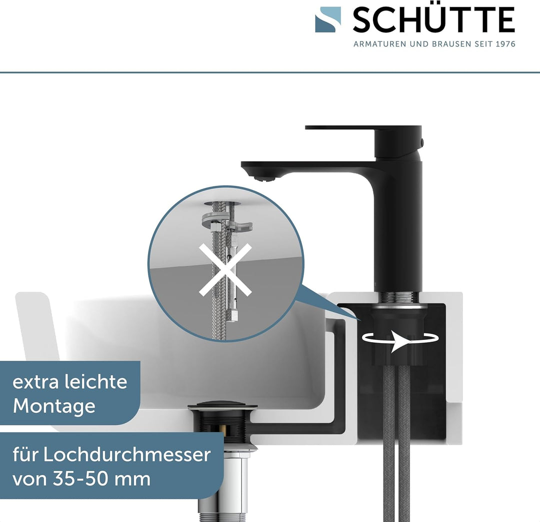 SCHÜTTE Waschtischarmatur MONTANA 32316, Wasserhahn Bad mit Ablaufgarnitur, Armatur Badezimmer, Einh
