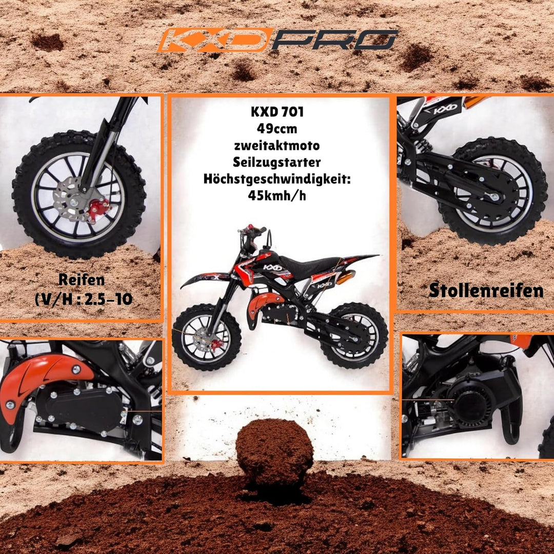 KXD 701 49ccm 2 Takt Dirtbike Dirt Bike CrossBike Enduro Dirtbike Pocket 49cc Pitbike PocketBike Mot