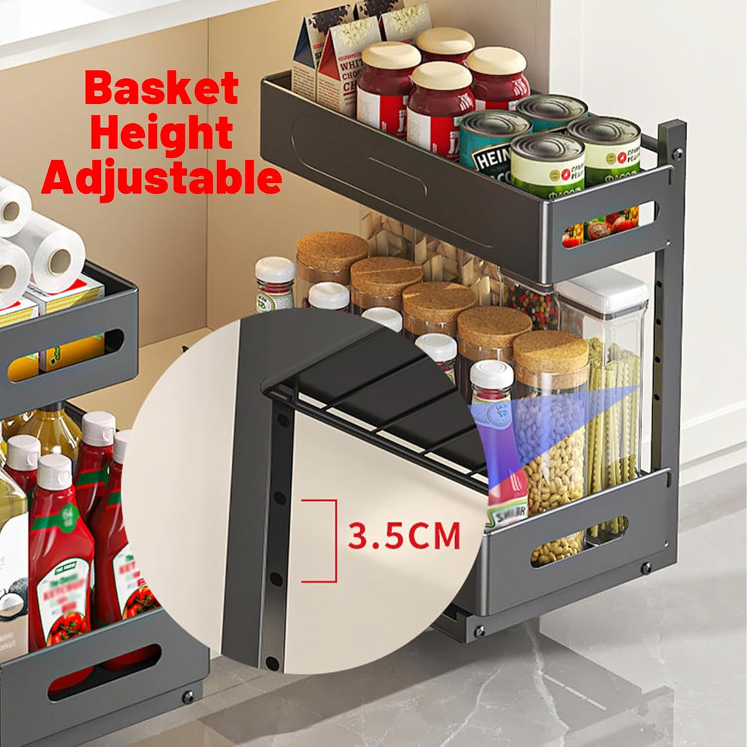 Küchenschrank Organizer 2 Etagen Spülschrank Organizer mit 4 Haken für Kitchen Bad Unter Waschbecken