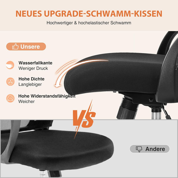 Sweetcrispy Bürostuhl Ergonomisch, Schreibtischstuhl mit Lendenwirbelstütze, Höhenverstellbarkeit St