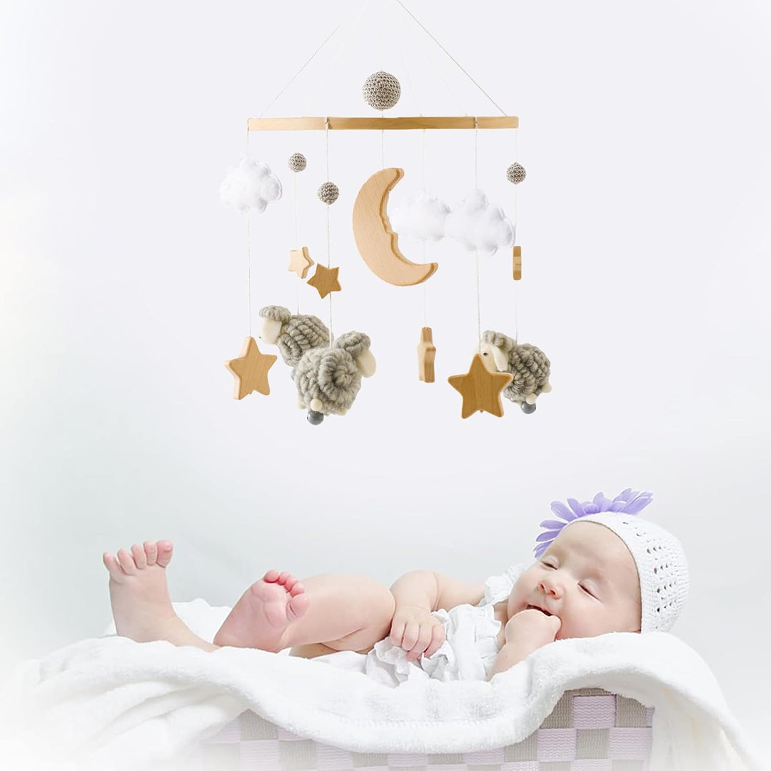 Herfair Mobile Baby Bettglocke mit Sterne Mond Schafe Hölz Mädchen Hängende Mobile Windspiel für Bab