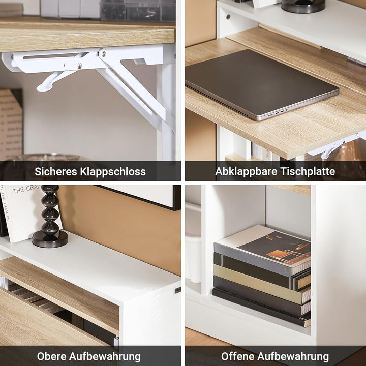 SoBuy Klapptisch mit angebautem Schrank Klappbarer Tisch mit Schrank Faltbarer Tisch Schreibtischsch
