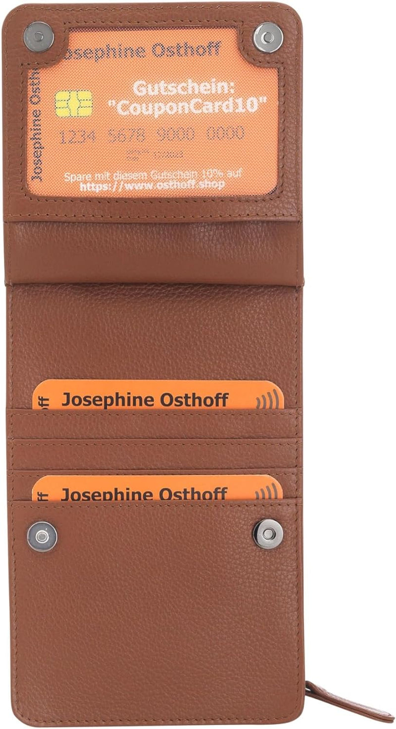 Josephine Osthoff Handy Umhängetasche mit Vortasche für Kopfhörer, handgemacht aus 100% Echtleder, C